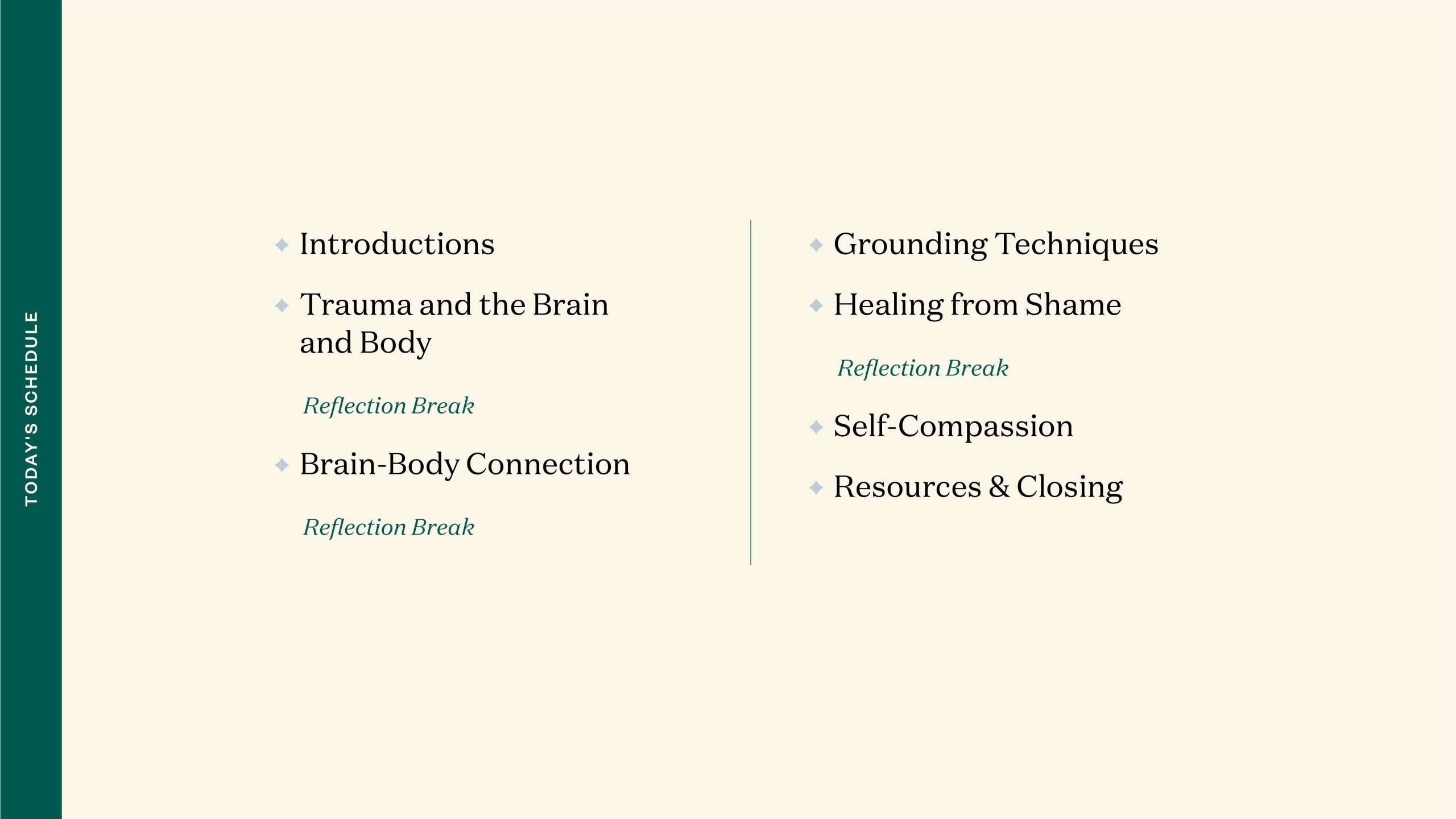 typical schedule for healing webinar